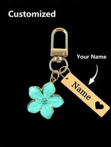 Customized Metal Sakura Flower Keychain, Personalized Stainless Steel Engraved Key Ring Bag Charms, Initial Charm - Multicolor - View 10