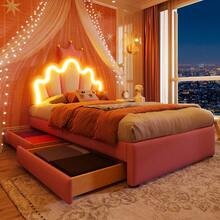 Kids Bed Frames, Headboards & Footboards - Pink + PU + 90cm*200cm - View 4