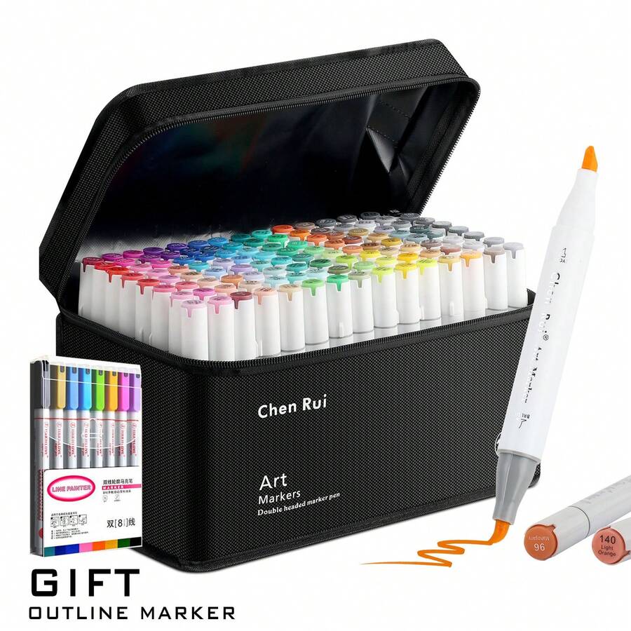 Chen Rui 48/60/80/100/120/168 Colors Dual Tip Art Markers Sketch Pens Brush & Chisel Permanent Marker Pens With Base & Outline Markers Drawing Supplies Kit Perfect For Artist Adults Anime Coloring Sketching Illustrations And Perfect Christmas Gift & New Year Gift- Refillable - Sets - View 1