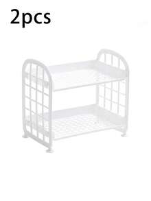 1pc Double-Layer Desk Organizer, Mini Bathroom Storage Rack, Pen & Desktop Small Item Storage - White - View 9