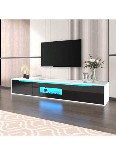 High Gloss Lacquered TV Unit, Matching Zwart White, Changing LED Lighting