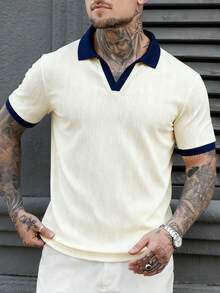 Herren Lässig Poloshirt, Golf Poloshirt, Herren Kurzarm Sommer Poloshirt, Herren strukturiertes Poloshirt, Herren Poloshirt - Aprikosenfarben - Übersicht 1