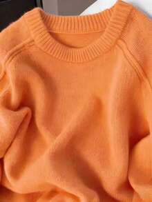 Women's Solid Color Raglan Sleeve Casual Soft & Cozy Knit Sweater, Autumn/Winter - Bright Orange - View 3