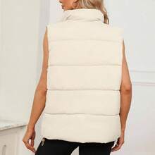 - Chaleco acolchado para mujer, chaleco de chamarra hinchado, de gran tamao, recortado, sin mangas, con cierre, acolchado, chamarra, chaleco de invierno, color beige, talla S, Beige, - inicial - Ver 5