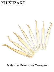 XIUSUZAKI High Precision Eyelash Extension Tweezers, Simple Fan-Shaped Eyelash Extension Makeup Tool For Thick Lashes - Gold - View 2