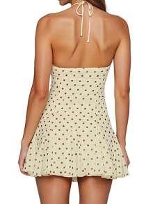 Women's Dots Print Mini Dress Sleeveless Spaghetti Strap A-Line Dress Summer Casual Dress - 淡黃色 - 查看 4