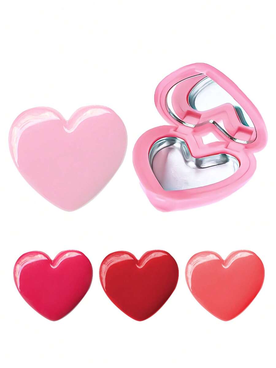 1pc Heart-Shaped Refillable Makeup Case With Mirror - Empty Palette & Lipstick Box, Portable Multifunctional Holder For Eyeshadow, Foundation, Concealer (Compatible With Most Lipsticks & Powders)