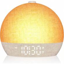 HAWTWake Up Light Sunrise Alarm Clock White Noise Sound Machine With 30 Soothing Sounds Dimmable Night Lights Sleep Aid Snooze Timer Loud Alarm Clock For Heavy Sleepers Adults Ideal For Gift - 黃色 - 查看 1