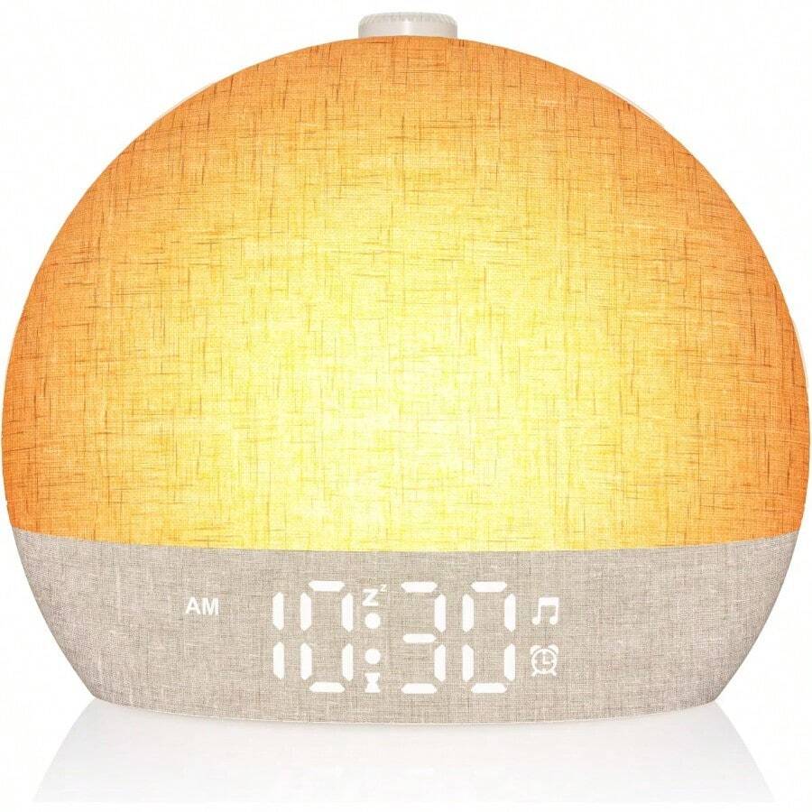 HAWTWake Up Light Sunrise Alarm Clock White Noise Sound Machine With 30 Soothing Sounds Dimmable Night Lights Sleep Aid Snooze Timer Loud Alarm Clock For Heavy Sleepers Adults Ideal For Gift - 黃色 - 查看 1