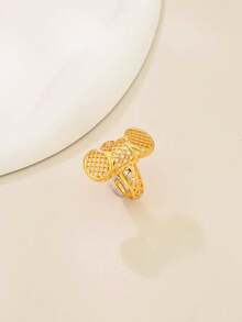 1pc European And American Fashion Abstract Vintage Asymmetrical Pattern Minimalist Adjustable Open Ring For Women - H - View 3