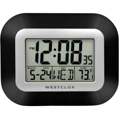 HAWTLarge Digital Wall Clock Battery Operated With Temperature Date And Day Of Week With Alarm Modern Digital Desk Clock For Office Kitchen Bedroom Or Living Room Black