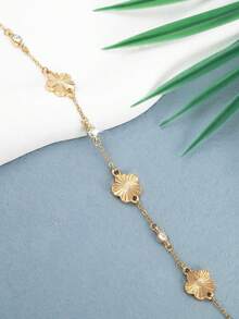 1 chiếc vòng tay trang trí hình cỏ bốn lá và hoa thanh lịch, thích hợp cho Ngày Valentine, kỷ niệm và sử dụng hàng ngày, lý tưởng làm quà tặng hàng ngày và trong các dịp lễ. - Vàng - Xem 2