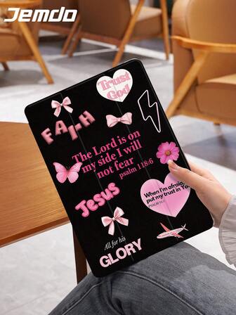 时尚蝴蝶爱心标语图案平板电脑保护套，1个装，兼容10.2英寸iPad (A16)、11英寸iPad（第11代，2025款）、iPad（第8/9/10代）、iPad Air（第4代，10.9英寸）、Galaxy Tab S6 Lite（10.4英寸），防摔，带笔槽，支持睡眠/唤醒功能，浪漫礼物