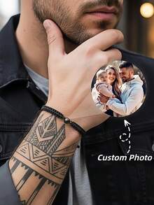1 Peça Pulseira de Projeção de Foto Personalizada, Pulseira Colorida Trançada de Aço Inoxidável para Casais, Adequada para Homens, Mulheres, Casais, Família, Memória Fotográfica, Presente Personalizado para Feriados, Dia das Mães, Dia dos Pais, Dia dos Namorados e Aniversários - Pulseira preta 5 - Visão 3