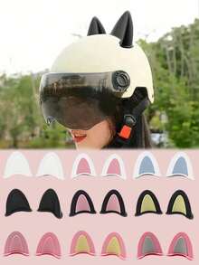 2Pcs 3D Cute Cat Ears Helmet Decor – Colorful Cartoon Animal Accessories For Motorcycle, E-Bike, Scooter, Bike Helmet, Fun & Stylish Headwear Decoration