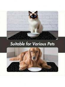 1pc Black Leopard Print Pet Feeding Mat, Rubber Non-Slip Bottom, Water-Absorbent & Dirt-Resistant Surface, Suitable For Cats & Dogs - Multicolor - View 7