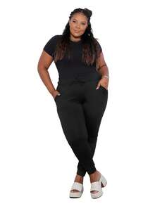 Women's Plus Size Thermal Jogger Pants With Pocket - 黑色 - 查看 2