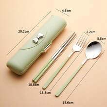 便携式刀叉勺餐具套装,不锈钢材质,可重复使用,包含叉子、勺子、筷子和收纳盒,适合野餐、露营、家庭旅行、工作、户外活动、节日礼物 - 彩色 - 查看 11
