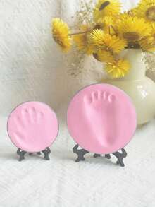 Option 1: (S Set = 1 Packung Druckmasse + 1 Halterung + 1 runde Form Größe S) / Option 2: (M Set = 1 Packung Druckmasse + 1 Halterung + 1 runde Form Größe M) Baby's 100. Tag / 1. Geburtstag Geschenk, Neugeborenen Wachstums Erinnerung, formbarer Ton zum Herstellen von Baby Handabdruck & Fußabdruck, Aufbewahrungston, S Form Durchmesser 9cm, M Form Durchmesser 12cm - Pink - Übersicht 10