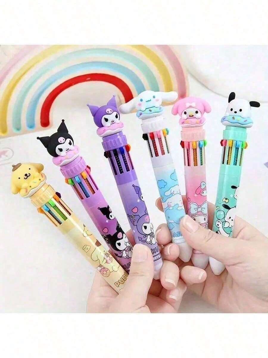 12pcs/Set Sanrio Series Acrylic Gel Pens - Yuguigou, Kulomi, Mileti, Hapag, Hello Kitty - Cute Cartoon Character Retractable Medium Point Pens, Suitable For Office & School Supplies