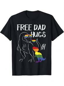 Free Da Hugs LGBT Pre Da Dnosaur Rex TShrt Gft Black Casual Short Sleeve Men's Sport T-Shirt 220g - 黑色 - 查看 6
