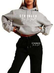Women Winter ClothesLC Women's Casual - 'Stronger Than The Storm' Letter Print Hoodie, White, Loose Fit Perfect Autumn And Winter, Comfortable Clothing |     Loose Fit Hoodie | Halloween Costumes, Thanksgiving Clothing, Hoodie Autumn And Winter, Unisex Short Sleeves, Plus Size Fall Clothes, Sweatshirt, Fall Clothes WomenLoose And Comfortablehoodie For Women - 灰色 - 查看 4