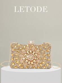 Rhinestone Jewelry Bling Necklace Earrings Bracelets Set For Women Bridal Wedding Sparkling Clutch For Women Prom With Detachable Metal Chain For Wedding And Party Bag For Women Clutch Purses For Ladies Bag Versatile Glitter Bag Cocktail Party Wedding New Wallet Banquet Bag For Bride And Bridesmaids, Glamorous Rhinestone Bag - 金色 - 查看 13