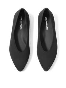 Women Knit Flats Pointed Toe Ballet Flats Comfortable Arch Support Dress Work Office Business Casual Slip-On Flats Shoes - 黑色 - 查看 1