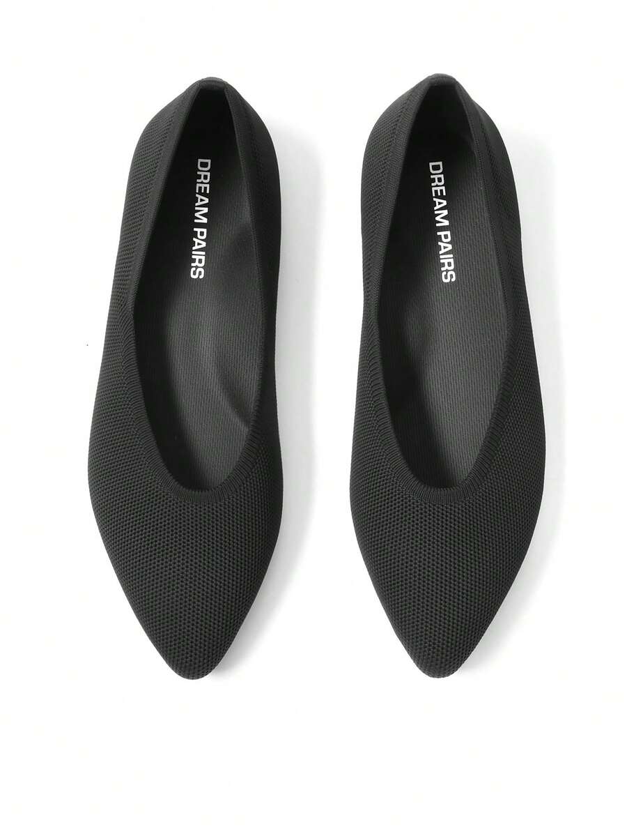 Women Knit Flats Pointed Toe Ballet Flats Comfortable Arch Support Dress Work Office Business Casual Slip-On Flats Shoes - 黑色 - 查看 1
