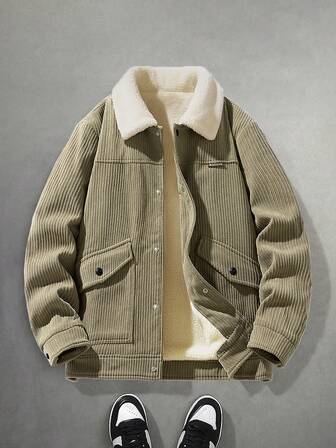 Chaqueta casual y minimalista para hombre, chaqueta gruesa y cálida con forro térmico y cuello, para otoño/invierno