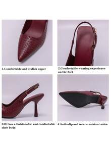 女士尖头小猫跟套脚凉鞋 - 酒紅色 - 查看 8