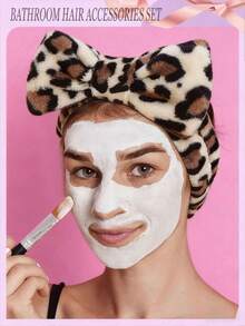 1/2/3Pcs Spa Headband For Washing Face Wristband Set,Skincare Headband And Wristband Set Headband Skincare Bathroom Wristband, Leopard Print Headband, Soft Bow Hair Band Skincare Headbands For Washing Face Women - Multicolor - View 2