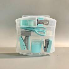 1 pieza Juego de papelería de escritorio tipo macaron, grapadora, dispensador de cinta, tijeras, perforadora - Multicolor - Ver 7