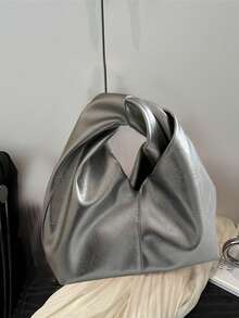 1件云朵图案女士手提包，腋下包，高端褶皱单肩托特包 - 銀色 - 查看 2