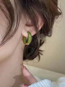 1 Pair Classic European And American Fashion Red And Green Enamel Hoop Earrings, Minimalist Versatile Earrings For Women, Autumn/Winter Unique High-End Earrings - Multicolor - View 7