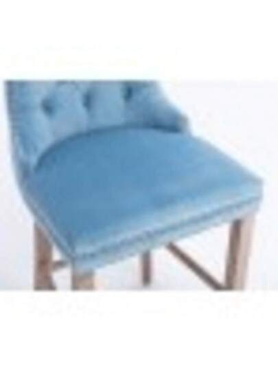 Moderne Fluwelen Upholstered Bar Stool Buttoned Suede Wooden Tafel Legs, Chrome Studded Head Chair, Stool, Set Of Two (Light Blue), DE2002LB view 2