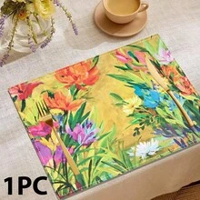 1/4/6/8/12 Stücke bunte bedruckte 2D-Muster Leinen waschbare Tischsets, schützende Tischsets für Innen-/Außengastronomie, geeignet für Feierlichkeiten, Küche