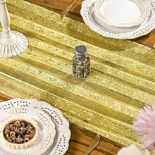 Light Yellow Gold Gauze Table Runner 120 Inch 10FT, Glitter Metallic Foil Sheer Dining Wedding Anniversary Holiday Birthday Table Decor For Home Party,28inchx120inch,Yellow - Màu vàng - Xem 5