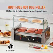 Hot Dog Roller 7 Rodillos 18 Hot Dogs Capacidad 1050W Acero inoxidable Salchicha Parrilla Cocina Máquina con doble control de temperatura Cubierta de vidrio Acrílico Calentador Estante Bandeja de goteo de aceite extraíble, certificado ETL - 7 rodillos - Ver 2