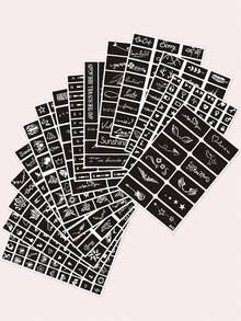 422 Temporary Tattoo Stencils, 15pcs Reusable Stickers, Flash Tattoo Templates, Semi-Permanent Tattoos, Face Painting, Body Art Stencils, Adult Music Festival - Black - View 2