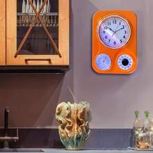 HAWT- 9.5 Inch X 12.5 Inch - Retro Kitchen Wall Clock Vintage Wall Clock With A Thermometer And 60-Minute Timer Ideal For Any Kitchen Office Or Diner Orange - Orange - View 4