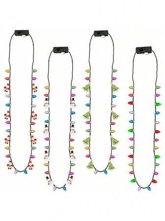 Christmas Necklace, 1/2/5Pcs Light Up Christmas Necklace, Glowing Bulb Christmas Tree Santa Candy Cane Necklaces, 3 Modes Colorful Christmas Party Favors, Ugly Xmas New Year Eve Party Supplies Accessories