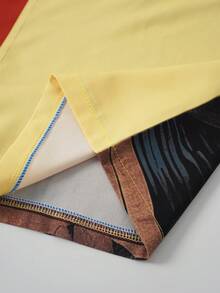 Maneki-Neko Anime Print Waist Tie Kimono Cover Up, 3/4 Sleeve Thin Jacket, Unisex, Beach Travel Casual Coverup, Haori Robe, Lightweight Cloak, Bathrobe - Yellow - View 6