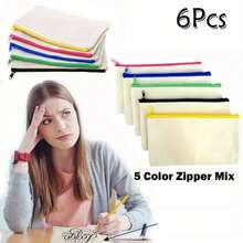 2/4/6/8pcs Blank Canvas Zipper Bags, Canvas Pencil Cases, Canvas Cosmetic Bags, Blank Canvas Pencil Boxes, Canvas Makeup Bags, Suitable For Travel, DIY, Crafts