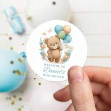 UNICCUT Custom Teddy Bear Stickers, Personalized Baptism Birthday Labels, Gender Reveal Party Favors - Multicolor - View 18