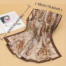 "Elegant Floral Chiffon Scarf - Flowing Design With Hand-Painted Flowers, Beige/Blue-Gray Background, Light Blue Wedding Scarf, Bohemian Purple Women's Scarf, Stylish & Lightweight" - JFA334-06 藍色 - 查看 8