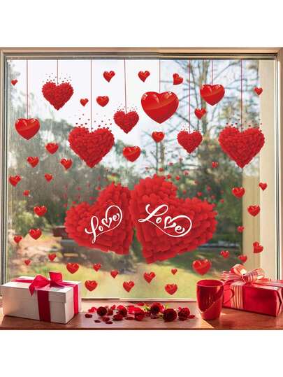 1pc Valentine's Day Heart Decorative Sticker, PVC Sticker, Removable Self-Adhesive Easy-Tear Sticker, Home Decor, Make Your Life Look Fresh, Holiday Decor Stickers, Birthday And Graduation Gifts