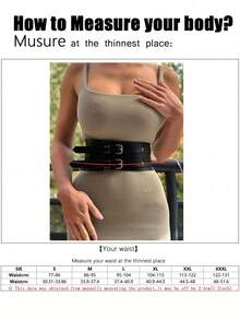 1pc Women's Elegant Personalized Versatile Black Double Buckle Adjustable Waist Belt, Suitable For Party Or Daily Commute Outfit - Black - View 3
