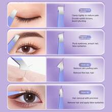 4pcs Professional Tweezer Set, Purple Leather Case - Slanted & Pointed Precision Tweezers For Eyebrows, Facial Hair, Ingrown Hair Removal - Stainless Steel Beauty Tools With Portable Storage Box, Suitable For Travel, Home, Salon Use - Mauve Purple - View 4