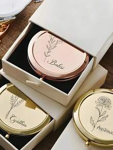 1 pieza Espejo compacto personalizado grabado en acero inoxidable, decorado con un patrón de flor de cumpleaños - Nombre personalizable, adecuado para mujeres, damas de honor, bodas, cumpleaños, Navidad, espejo de bolsillo elegante y portátil, regalo personalizado | Espejo de bolsillo exquisito | Accesorio grabado, cómodo y fácil de usar - Multicolor - Ver 2